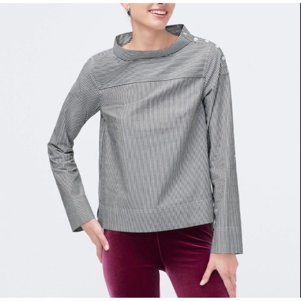 J. Crew‎ Striped Mock Neck Button Shoulder Long Sleeve Tunic Shirt Size 4 NWT